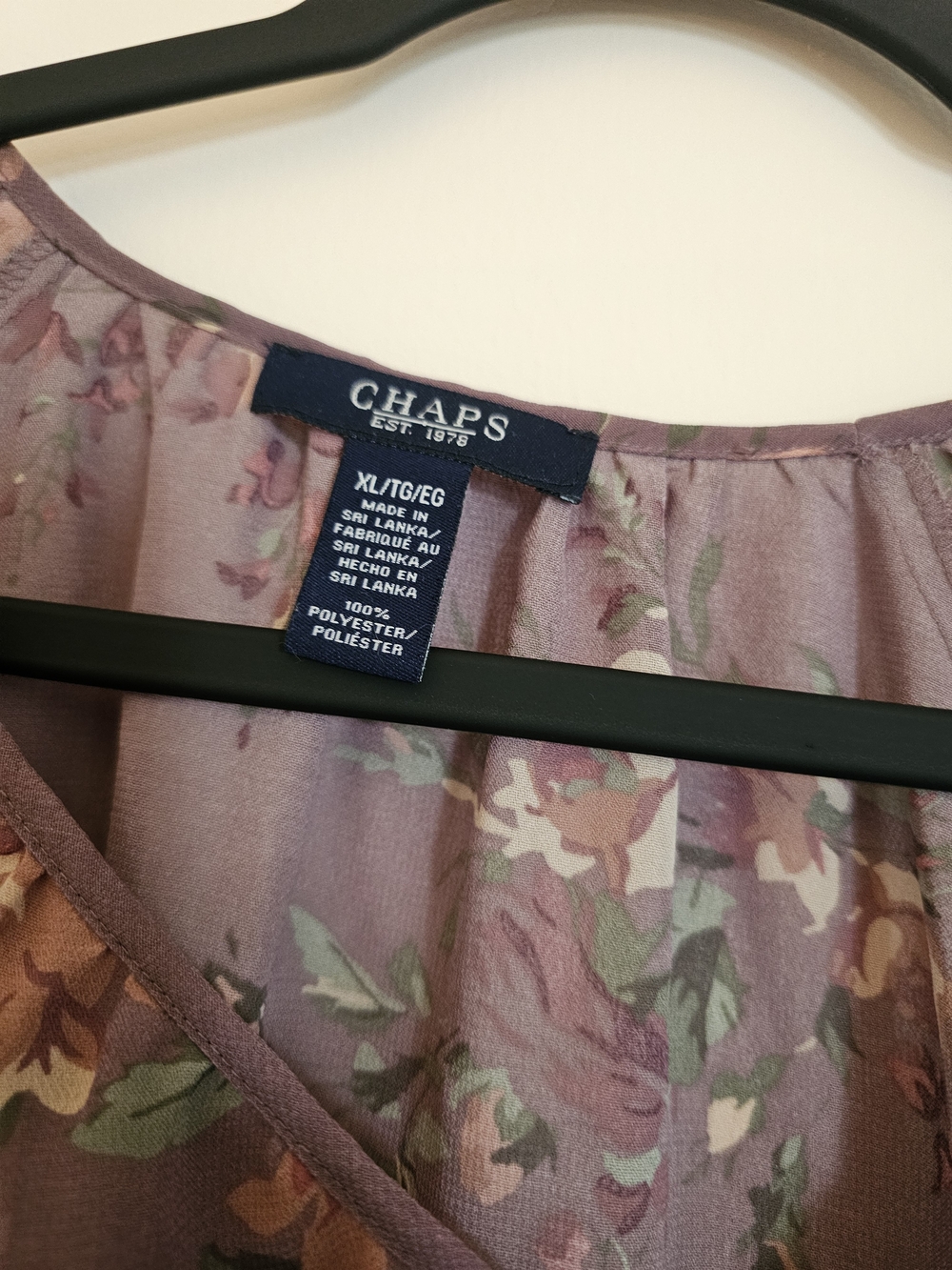 Chaps XL Dusty Plum Mauve Floral Peasant Blouse BOHO - Picture 3 of 3
